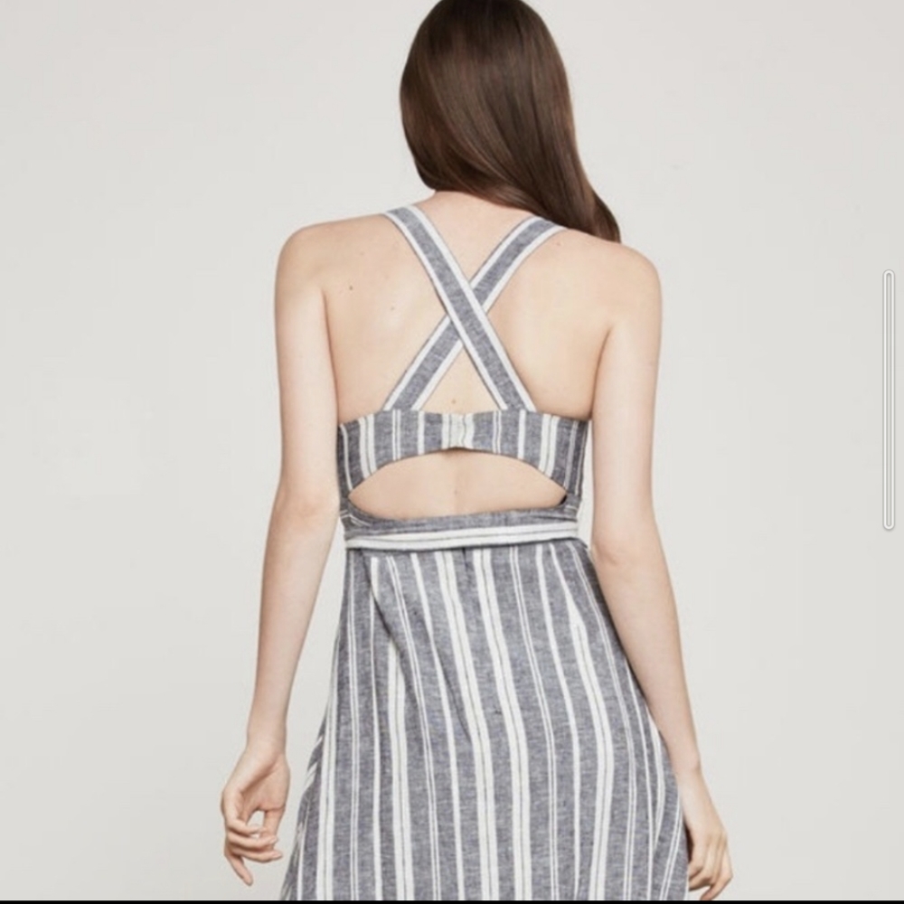 NWOT BCBG MaxAzria Cut-out Linen Halter Midi Dress - XS / 2 Striped Sundress Tea - Picture 4 of 12